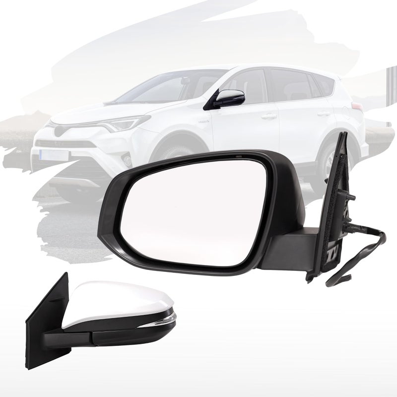Spieg Driver Side Door Mirror for 2013 2014 2015 Toyota RAV4 Power Glass Heated Turn Signal Light Painted White 7 Pins Left Mirror TO1320310 - Image 1